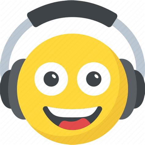 Cheerful Dj Emoticon Earphones Headphones Emoji Smiling Icon