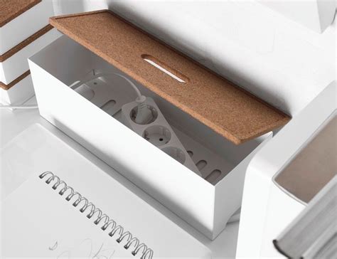 Ikea Cable Management Box Kvissle White Coated Steel Cork Media Desk