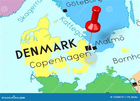 Dinamarca Copenhague Capital Fijado En Mapa Político Stock De