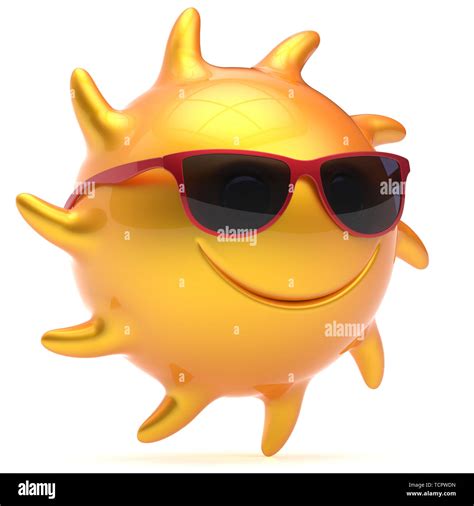 Sun Smiley Face Ball Sunglasses Cheerful Summer Star Smile Cartoon Emoticon Happy Fiery Yellow