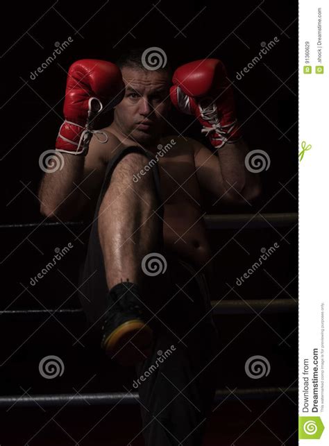 Professional Kickboxer In The Training Ring Stock Image Image Of