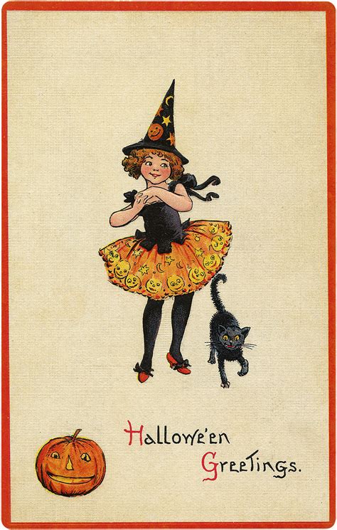 Cutest Vintage Witch Costume Halloween Postcard The
