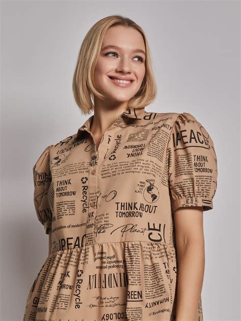 Ярусное платье рубашка длины мини с принтом 22313827y123 цвет Бежевый
