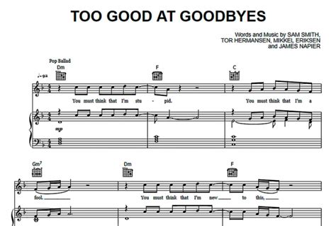 Sam Smith Too Good At Goodbyes Free Sheet Music Pdf For Piano The Piano Notes