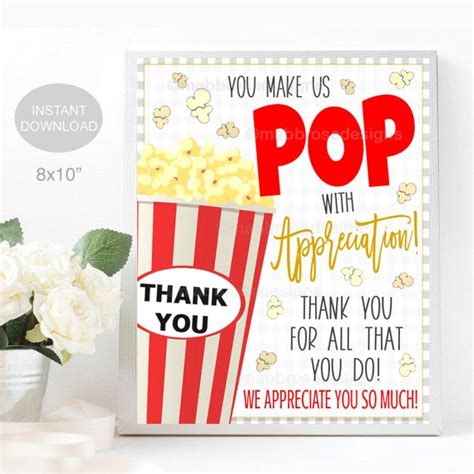 Popcorn Appreciation Sign Volunteer Teacher Staff Employee Etsy