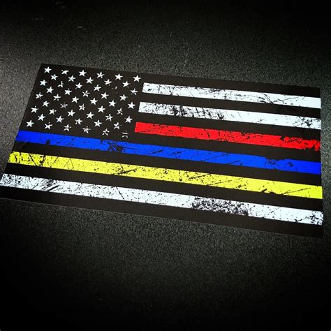 The black and white american flag with the blue line is a variation of the thin blue line emblem, which is used to show support for police. American Flag Rustic Red Blue Yellow - Sticker