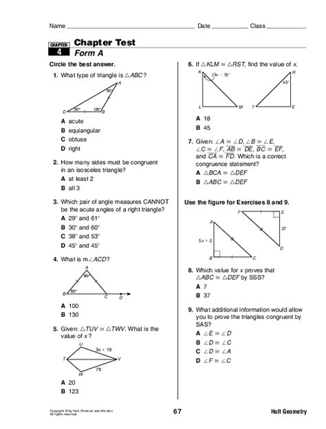 Chapter 7 Test Form 2c Answer Key Geometry