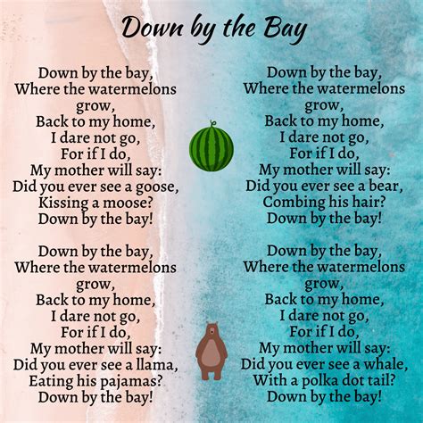 Down By The Bay Printable Lyrics Origins And Video