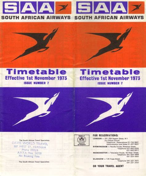 Airline Memorabilia Saa South African Airways 1973