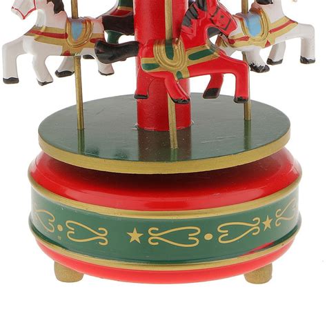 Wooden Carousel Horses Merry Go Round Wind Up Mechanical Music Box Toy