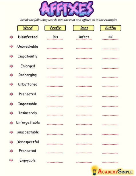 English Grammar Affixes Worksheet Academy Simple