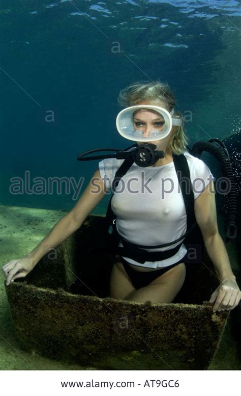Woman Scuba Diver In Jacqueline Bisset Like Pose On Shipwreck Scuba Diver Girls Intimate