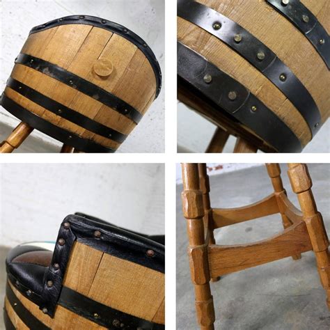 All bar stools made from reclaimed whiskey barrels. Midcentury Whiskey Barrel Bar and Swivel Bar Stools by ...