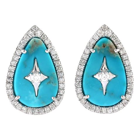 Turquoise Diamond Karat Gold Stud Earrings For Sale At Stdibs