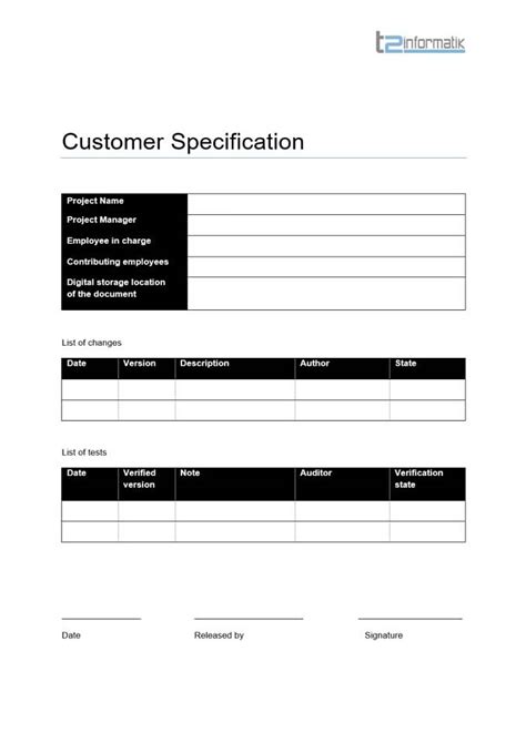 Customer Specification Template Downloads T2informatik