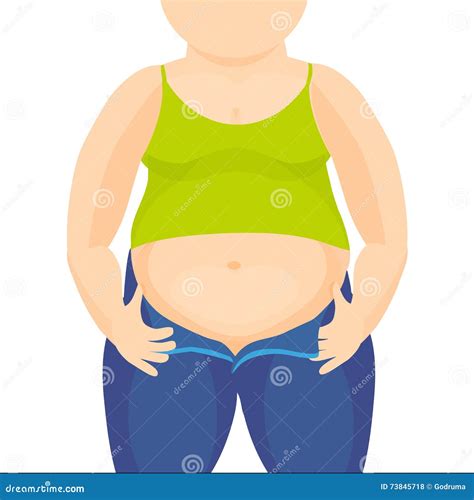 Abdomen Fat Overweight Couple Man Woman Cartoon Characters Obesity Over