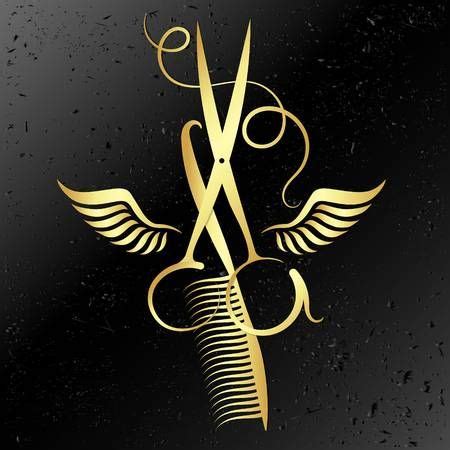 L'élégance et le détail du design. Ciseaux et peigne avec des ailes symbole pour salon de ...