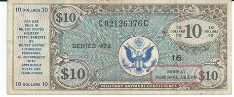 Mpc Series 472 Military Payment Certificate 10 Vf 1948 Currency 376c