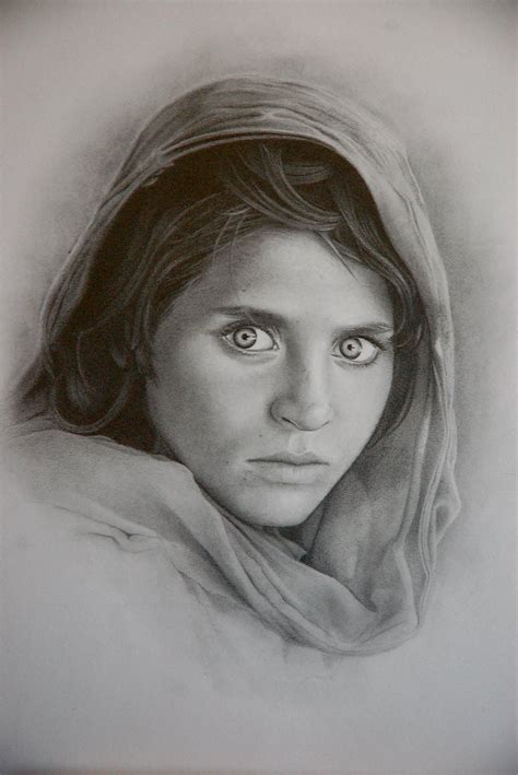 The Afghan Girl Graphite Illustration Graphite