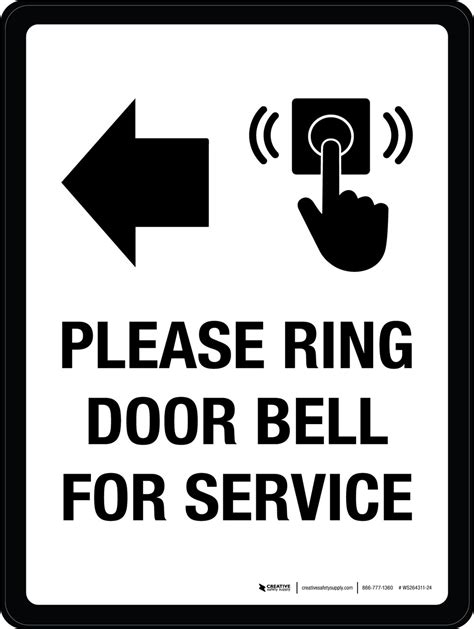 Please Ring Door Bell For Service Arrow Left Portrait Wall Sign