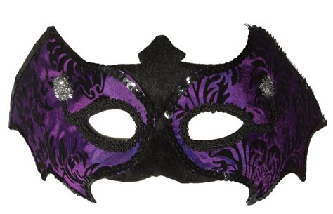Purple Bat Half Mask Sequin Trim Floral Design Halloween Adult Costume