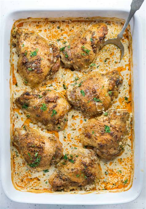 Oven Baked Creamy Chicken Thighs The Flavours Of Kitchen