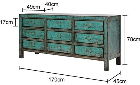 What is the history of this chest of drawers? Long Distressed Chest - Turquoise | Bedroom chests of drawers