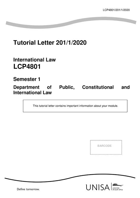 Lcp4801 Tl 201 1 2020 E Tutorial Letter For International Law