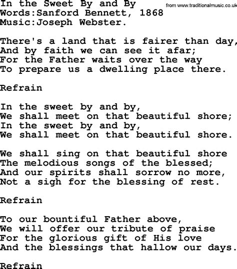 Hymns and Songs about Heaven: In The Sweet By And By - lyrics, and PDF