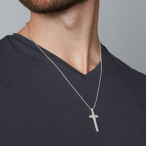 Mens Large Engraved Silver Cross Necklace By Under The Rose