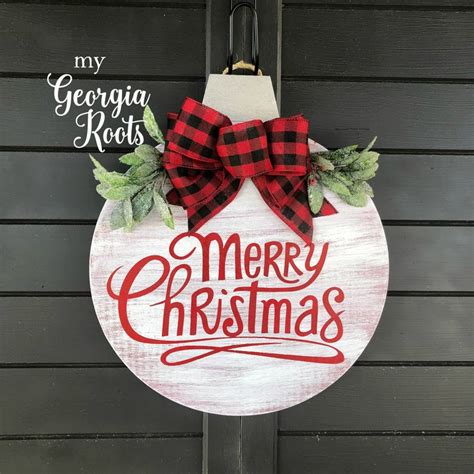 Merry Christmas Ornament Door Sign Front Door Decor Etsy Christmas