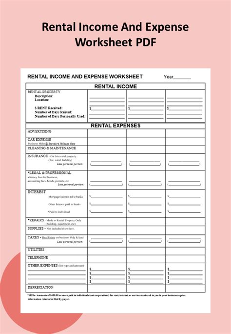 Rental Income And Expense Worksheet Pdf