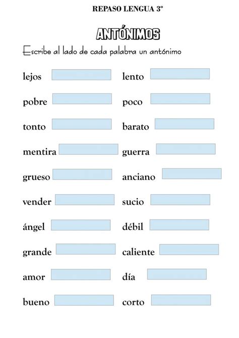 The Spanish Language Worksheet Is Shown In Blue And White With Words