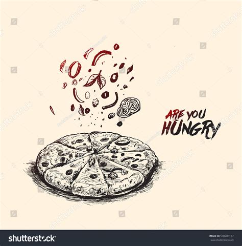 Slices Pepperoni Pizza Hand Drawn Sketch Stock Vector Royalty Free