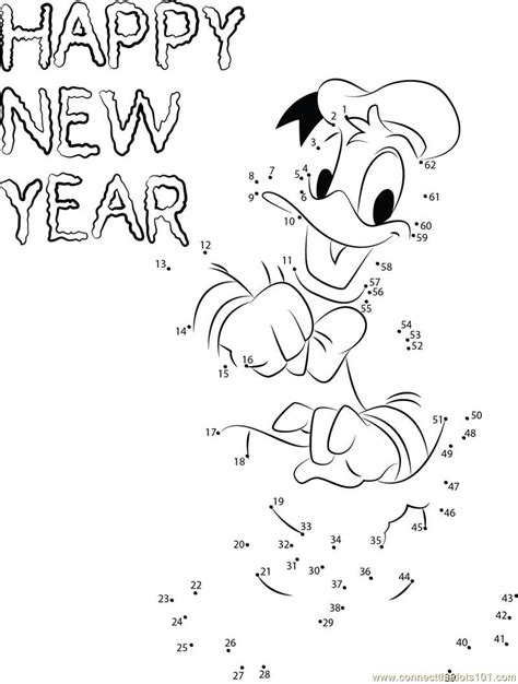 New Year With Donald Duck Connect The Dots Worksheet Connect The Dots Dot To Dot Printables