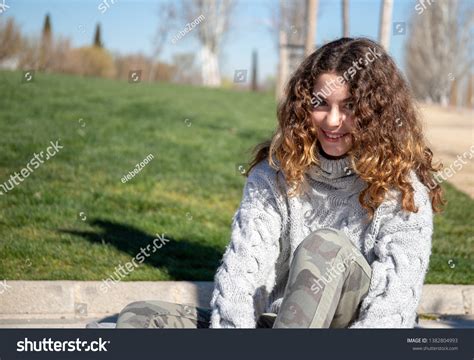 Portrait Preadolescent Girl Posing Public Park Stock Photo