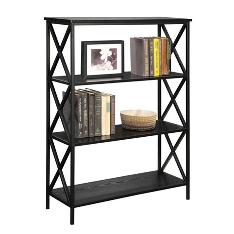 Three shelves and a closed back make for an elegant and generous place for books, photos, trophies and other mementos. 3 Shelf Bookcase in Black - 161844BL