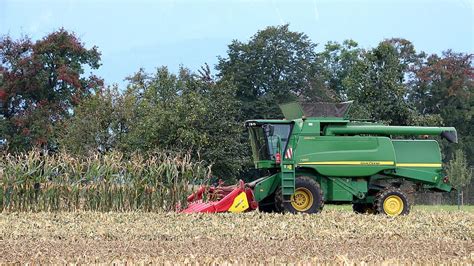 Corn Harvest Combine Harvester John Deere Cornfield Working Machine