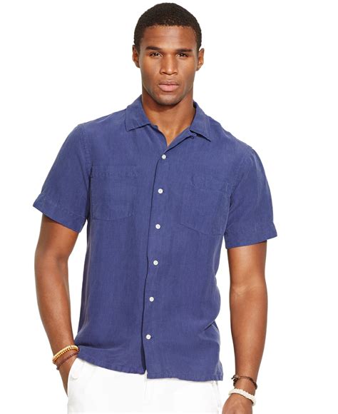 Lyst Polo Ralph Lauren Linen Silk Camp Shirt In Blue For Men