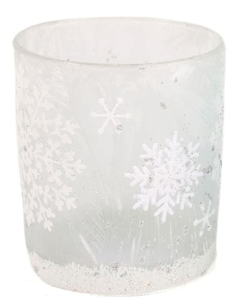Frosted Glass Glitter Snowflake Tealight Candle Holder 8cm Ice Grey