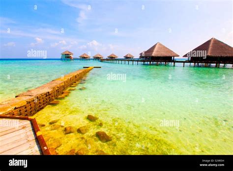 Beach Huts In The Beautiful Maldives Stock Photo Alamy