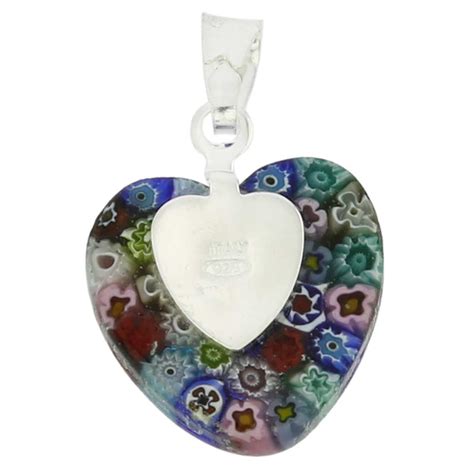 Murano Pendants Murano Glass Millefiori Heart Pendant Silver Multicolor