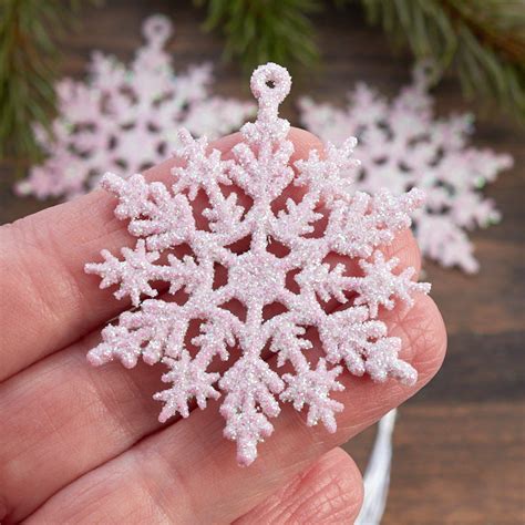 Miniature Glittered Pink Snowflake Ornaments Christmas Ornaments