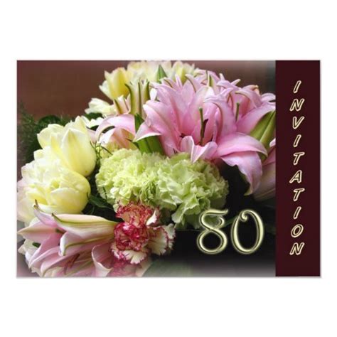 80th Birthday Party Invitation Flower Bouquet Zazzle