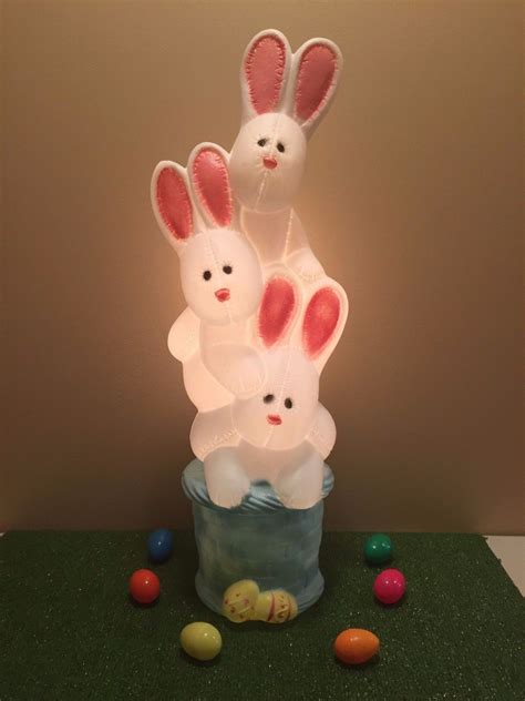 New Rare Vintage Easter 32 Drainage Lighted Bunny Stack Blow Mold