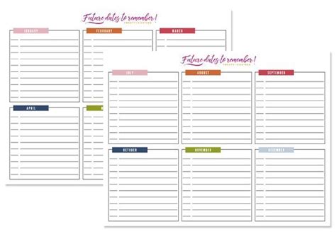 Free Printable Future Dates To Remember Iheart Organizing Free