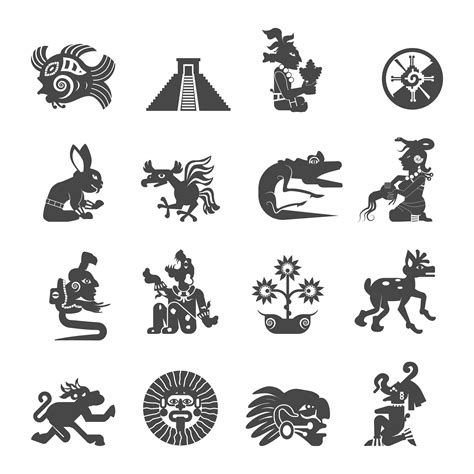 Conjunto De Iconos Planos De Símbolos Mayas 476653 Vector En Vecteezy