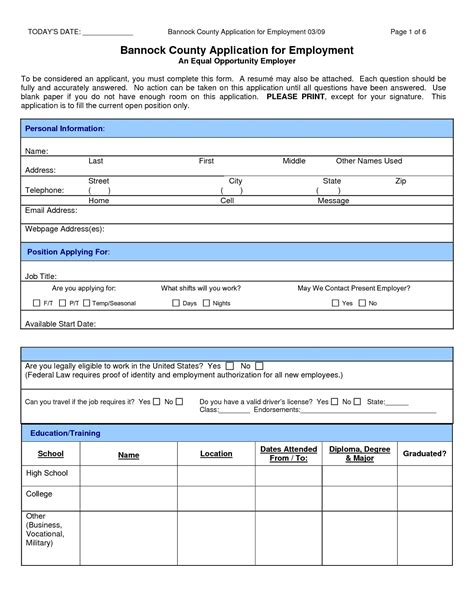 Job Application Form Sample Format