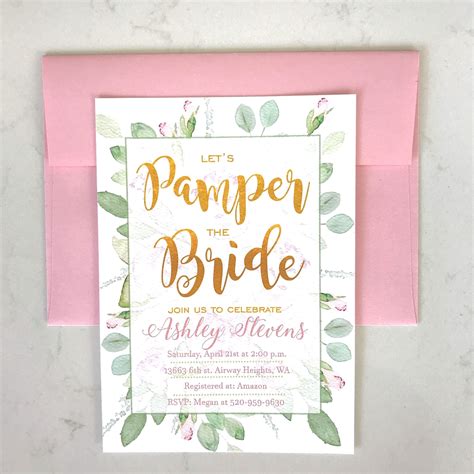 Pamper The Bride To Be Bridal Shower Invite Spa Bridal Shower Floral