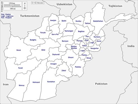 Depicted on the map are the location of following afghan cities and towns: Afghanistan Mappa Province